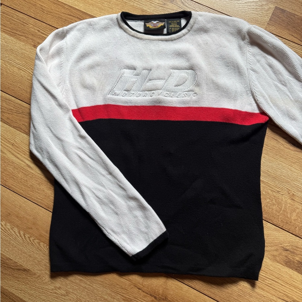 Harley-Davidson Black and White Knit with Red Accent